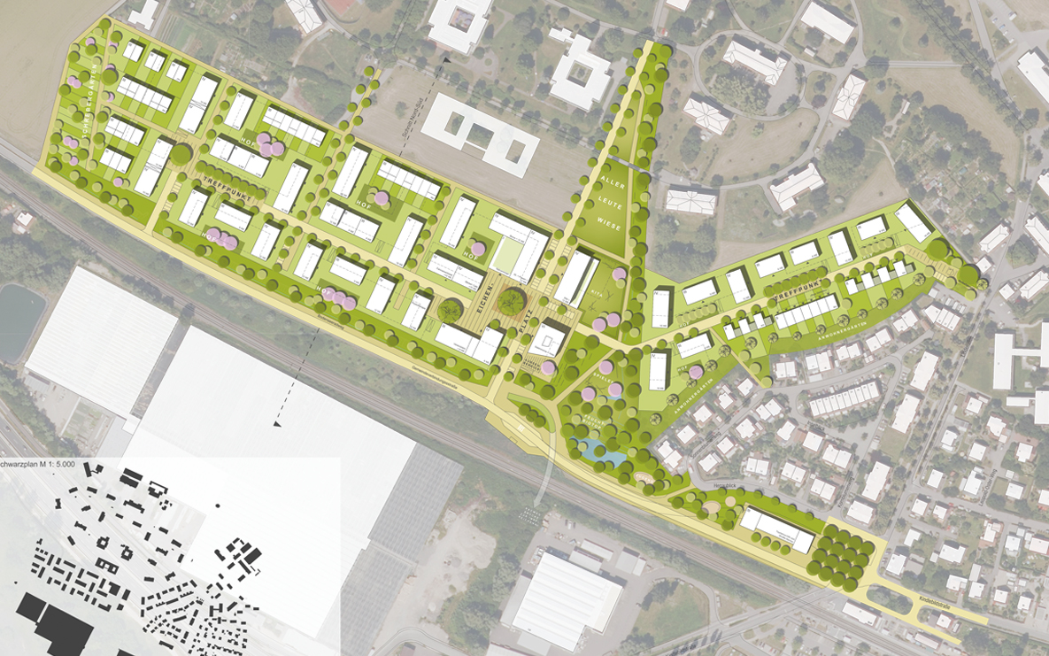 Lageplan Städtebaulicher Entwurf und Schwarzplan, o. M.