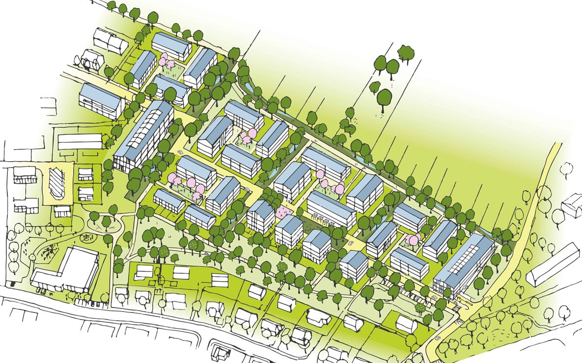 Räumliche Skizze Blickrichtung Norden, o. M.