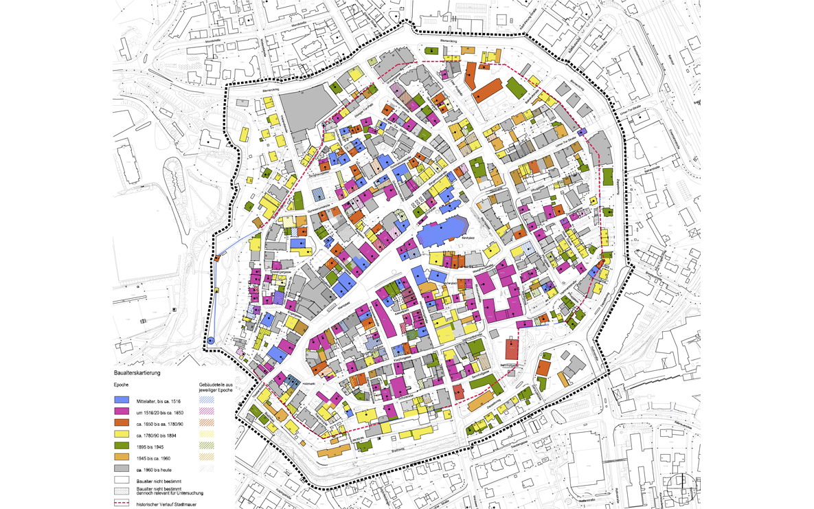Kartierung des Baualters einzelner Gebäude in der Kernstadt von Biberach