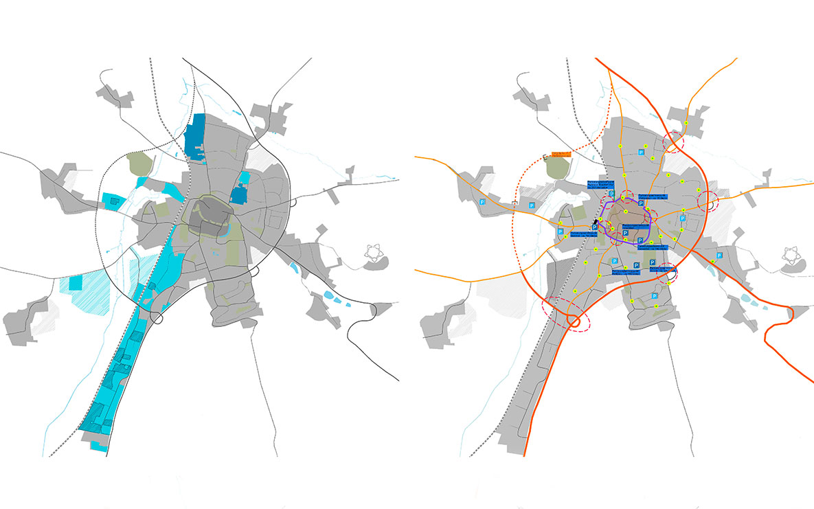Themenkarte Gewerbe (links) und Verkehr (rechts)